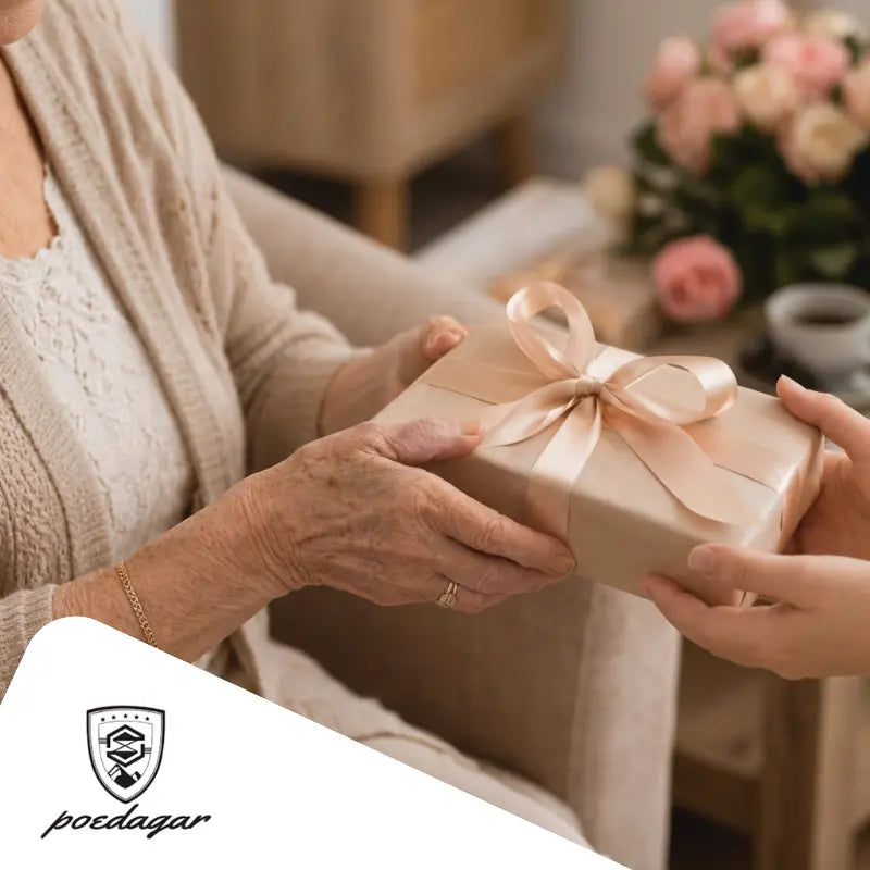 Frau erhält ein Geschenk zu ihrem 70. Geburtstag