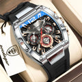 Poedagar Chronograph Uhr Raptor – Erklärgrafik der Chronograph-Funktionen und Bedienelemente